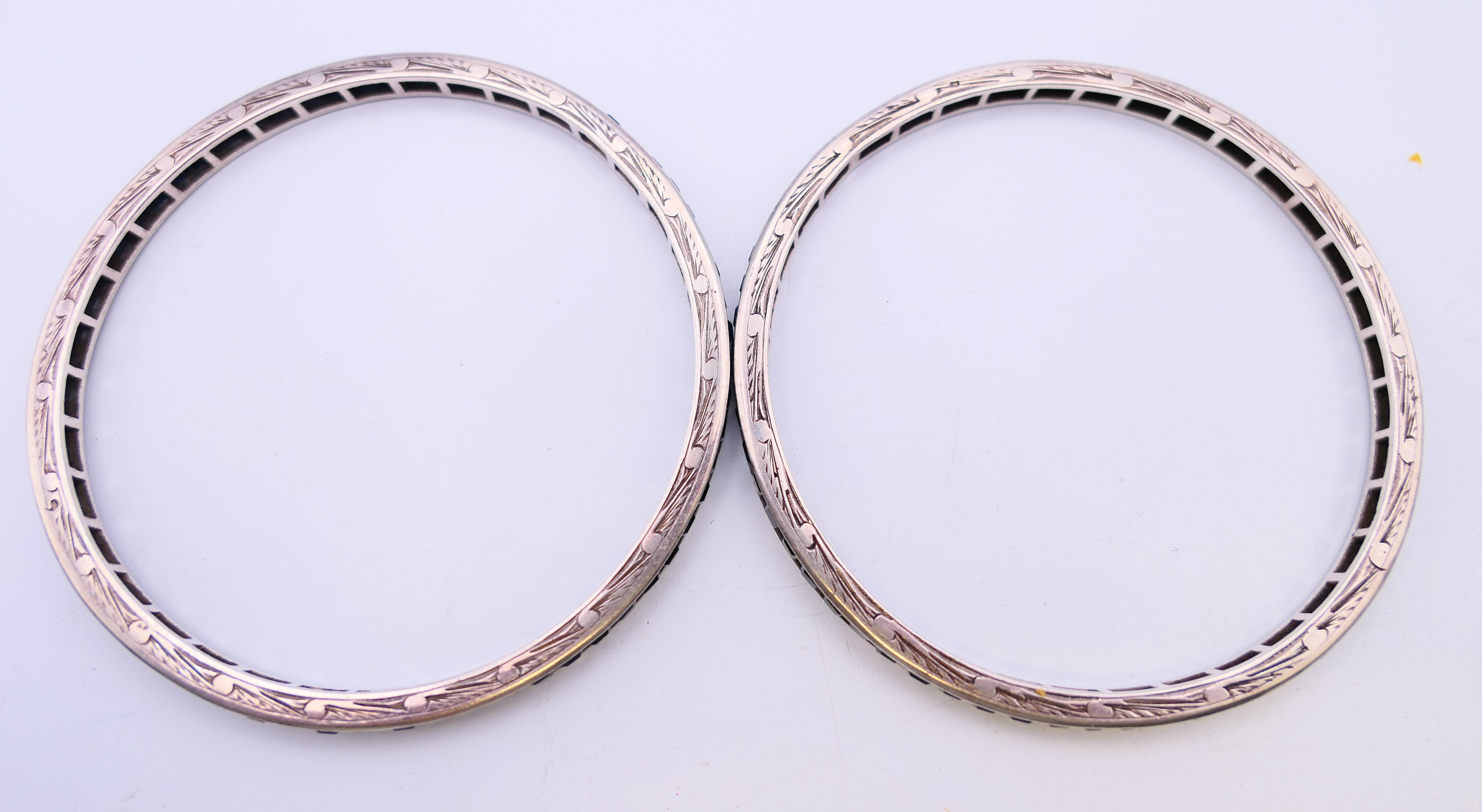 Two white metal bangles. 7.25 cm diameter (6.5 cm internal diameter). - Image 3 of 3