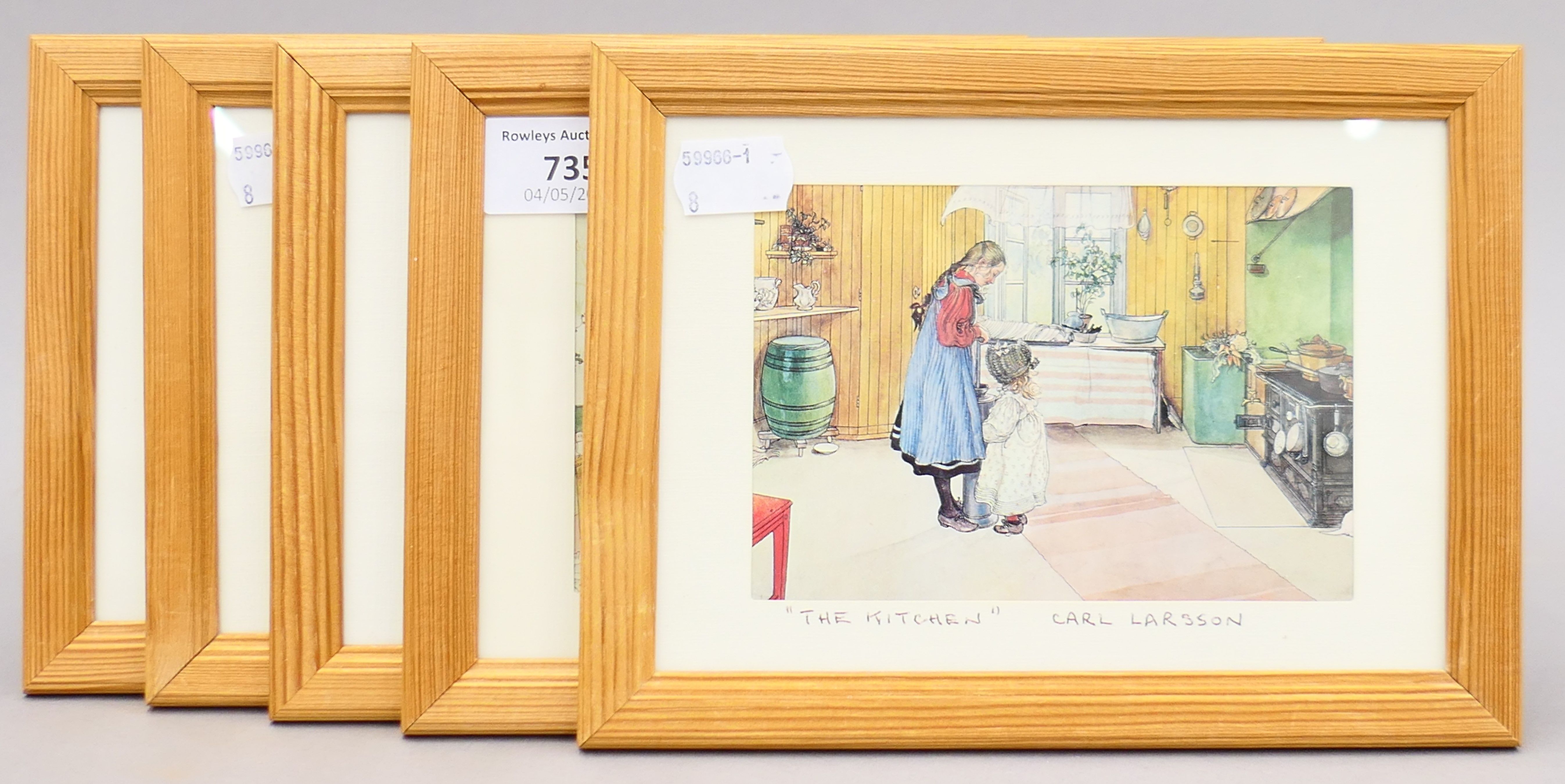 CARL LARSSON, four prints and one other, each framed and glazed. 20 x 15 cm overall.