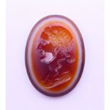 An antique banded agate intaglio carved with the profile of a Roman lady. 2.