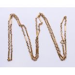 A 9 ct gold belcher and bar link chain. 76 cm long. 15 grammes.