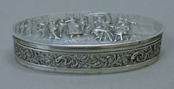 A Dutch embossed silver box. 14.5 cm long. 145.9 grammes.