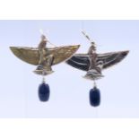 A pair of Egyptian revival silver earrings. 4.5 cm high.