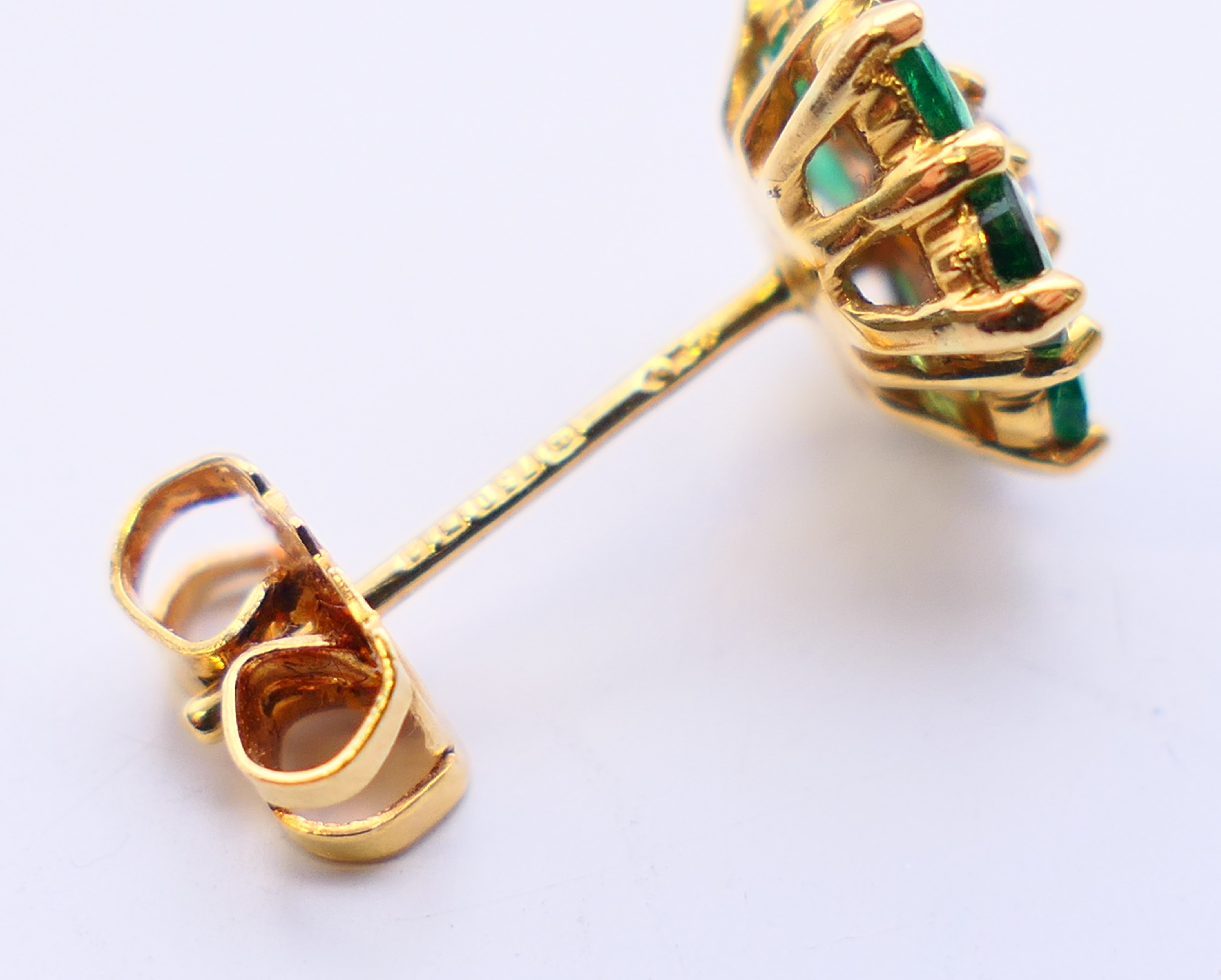 A pair of 18 ct gold, emerald and diamond cluster earrings, - Image 5 of 5