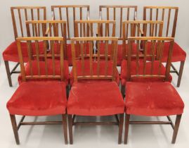 A matched set of ten George III mahogany dining chairs, including two carvers.