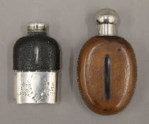 Two late Victorian early/20th century hip flasks. The tallest 12 cm high.