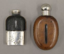 Two late Victorian early/20th century hip flasks. The tallest 12 cm high.