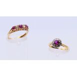 An 18 ct ruby and diamond cluster ring, ring size L,