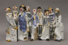 A collection of Axia porcelain clown ornaments. The largest 28 cm high.