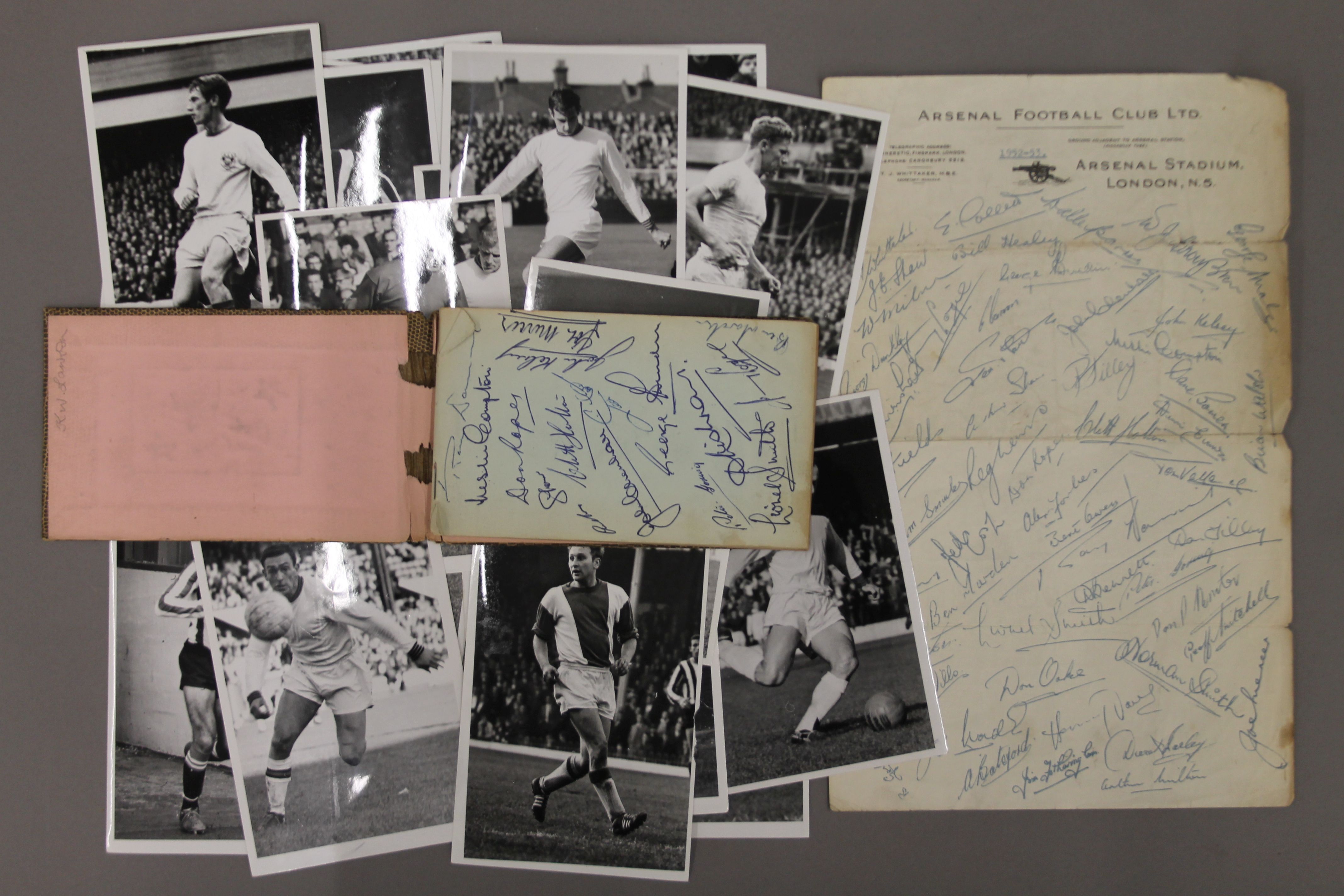 A collection of press photographs of 1960's football and rugby players together with a printed