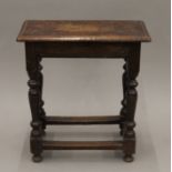 An oak joint stool. 48.5 cm long.