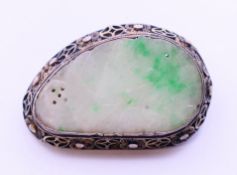 A Chinese silver and jade brooch. 3.5 cm x 2.5 cm.