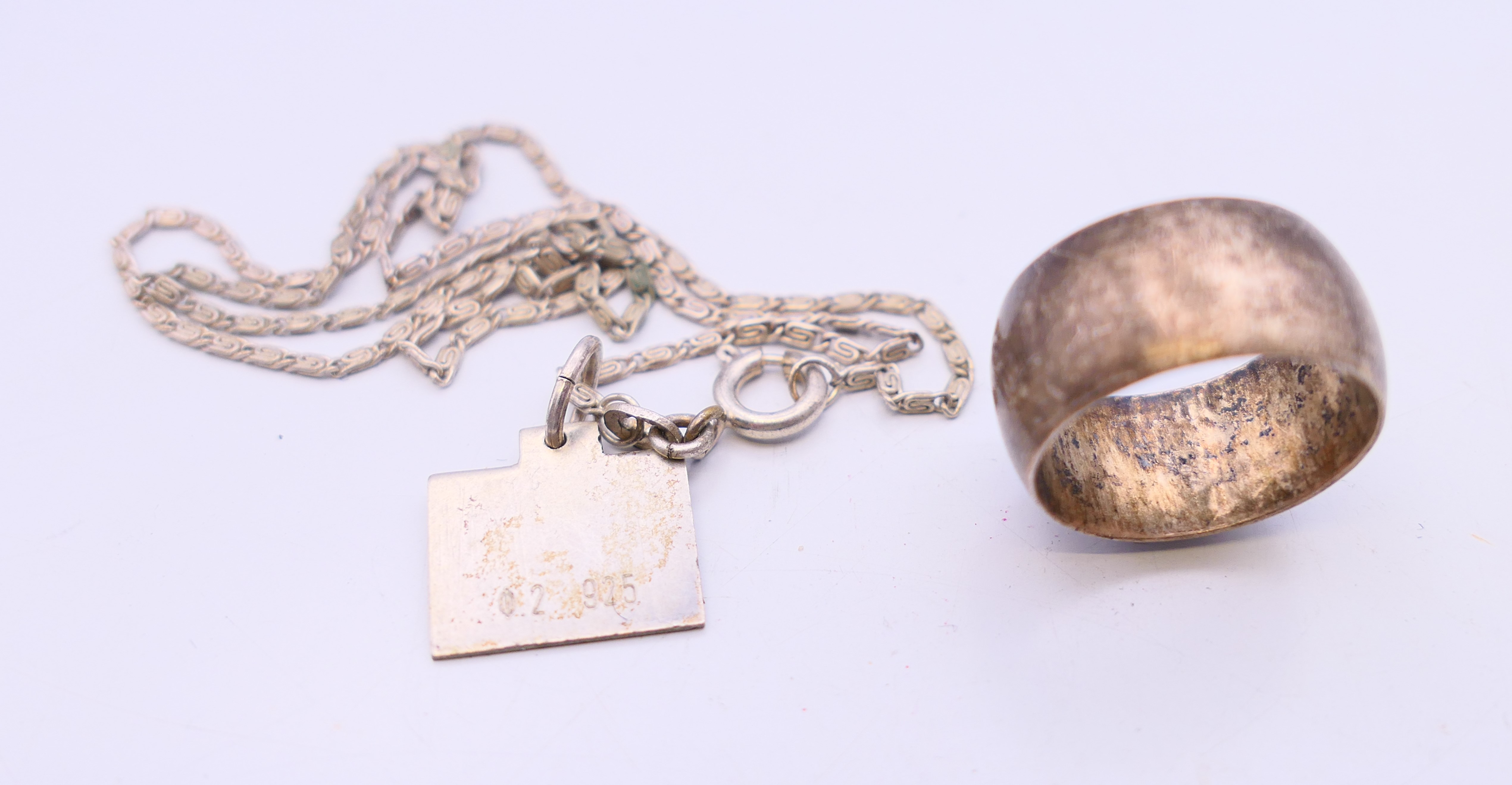 A small quantity of silver jewellery to include a ring, necklace, bracelet, fob and an owl pendant. - Image 7 of 7
