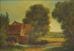 A GRANT, Victorian, Watermill by a Stream, oil on board, signed, framed. 33.5 x 23.5 cm.