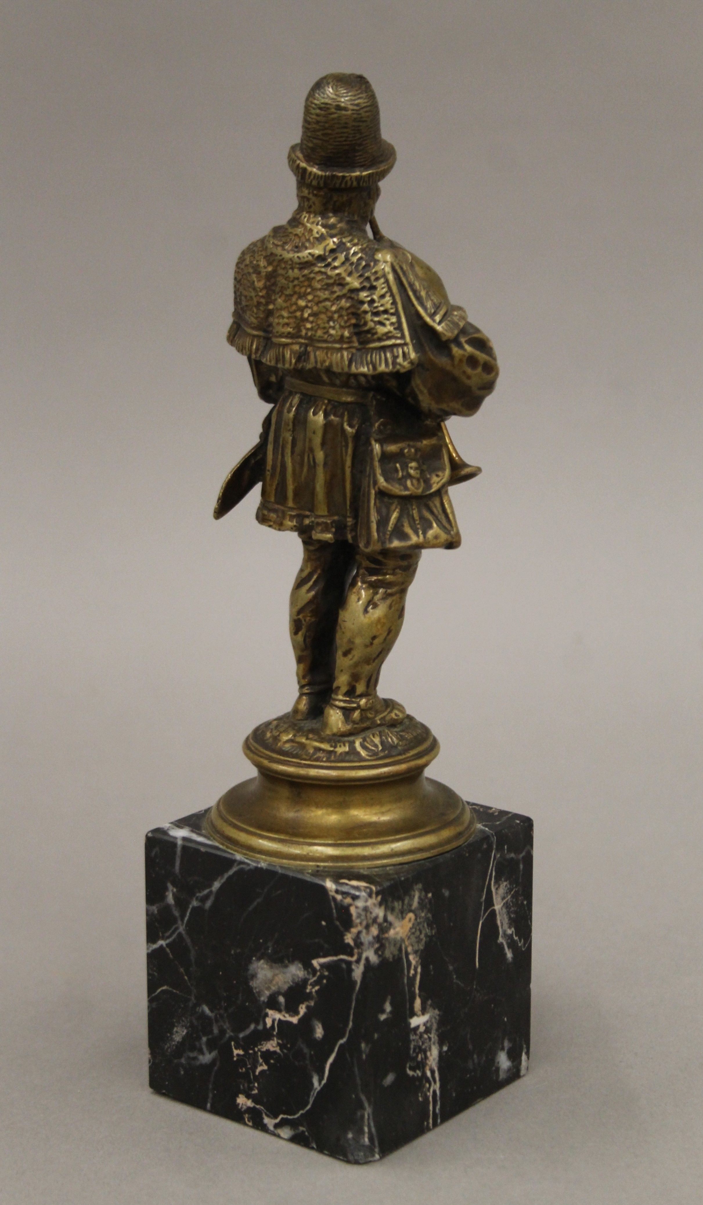 A 19th century gilt bronze figure of a bagpiper on a marble base. 21.5 cm high overall. - Image 5 of 6