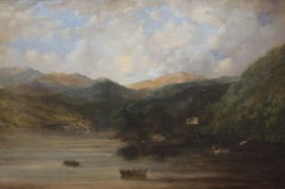 19th CENTURY SCHOOL, Boats on a Lake, oil on canvas, framed. 89 x 60 cm.