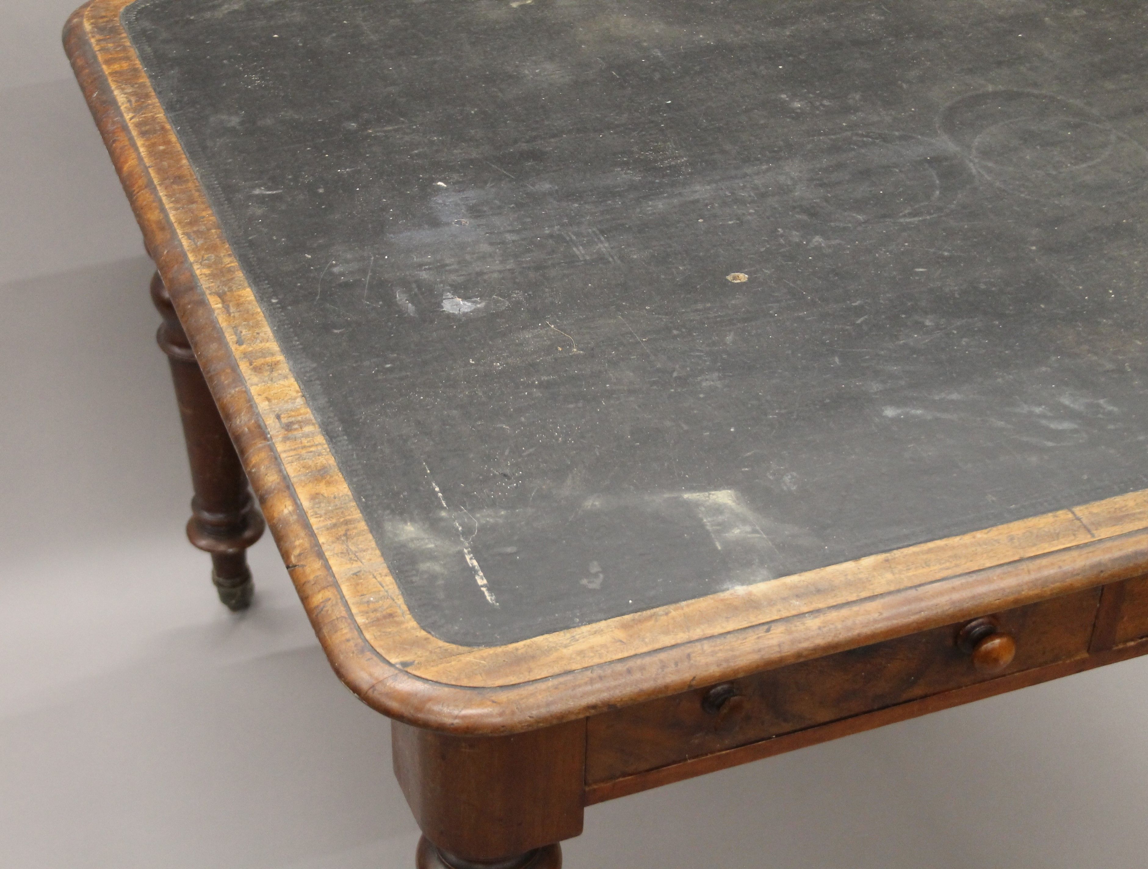 A Victorian mahogany two drawer writing table. 103 cm wide. - Image 2 of 5