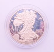 A 2017 USA 1 ounce fine silver one dollar coin, cased.