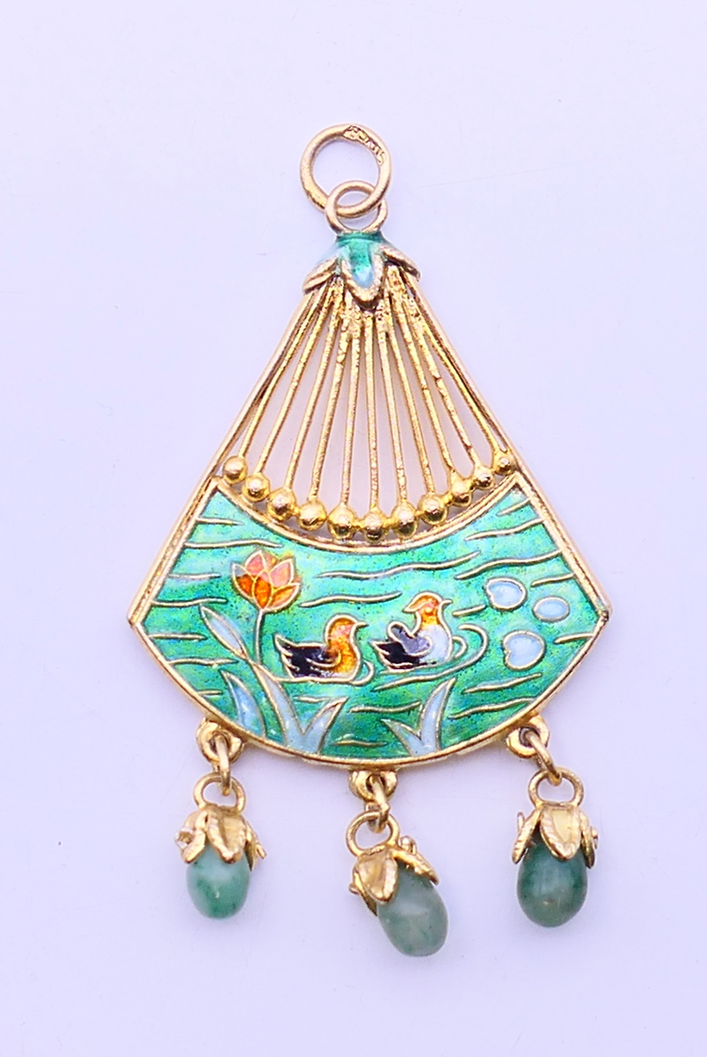 Two Chinese silver and enamel pendants. 4 cm high and 3 cm high. - Image 2 of 7