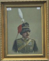 A late 19th/early 20th century watercolour and gouache portrait of a cavalry soldier in full