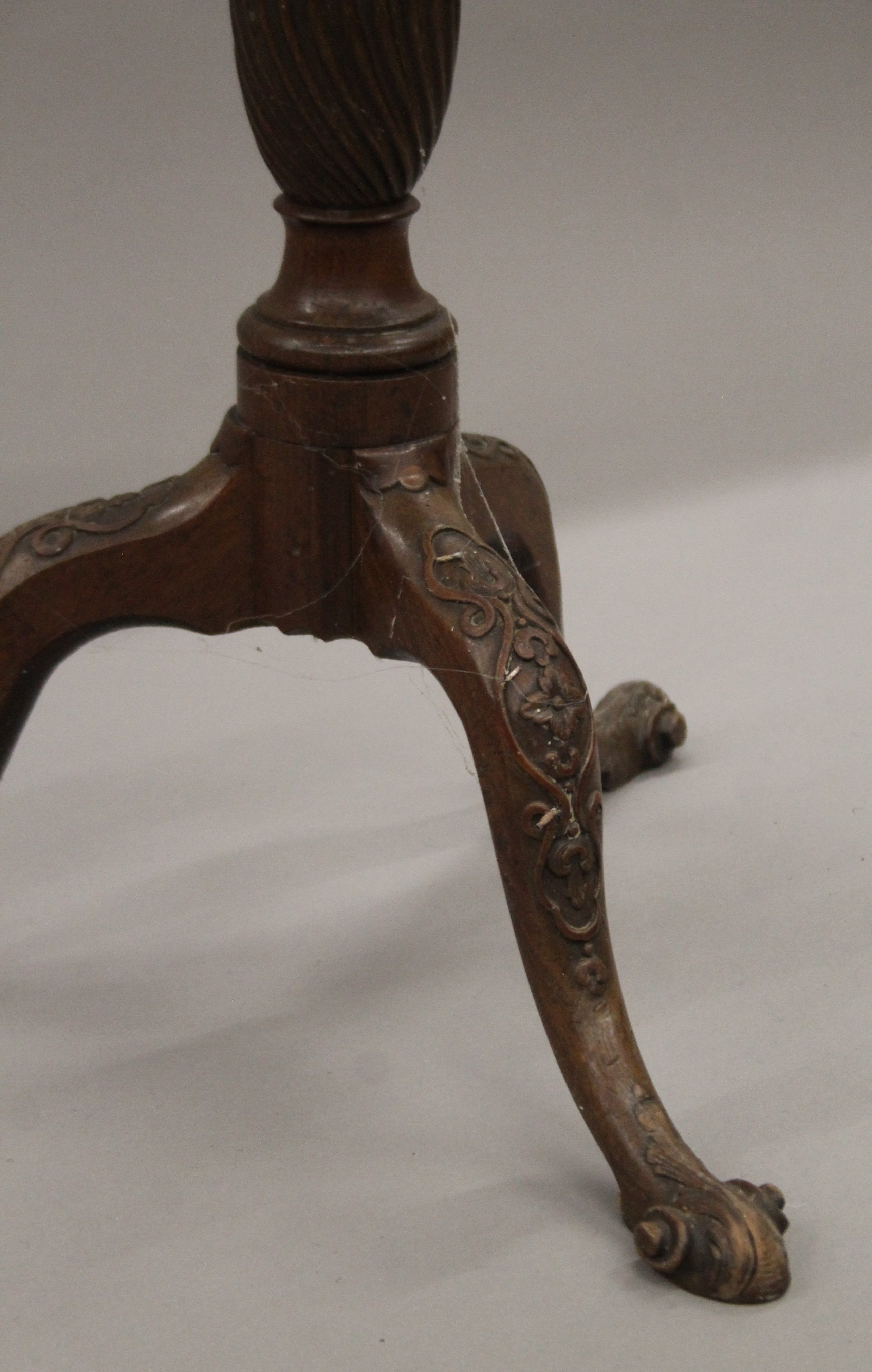 A 19th century mahogany pie crust tilt top tripod table. 53 cm wide. - Image 4 of 8