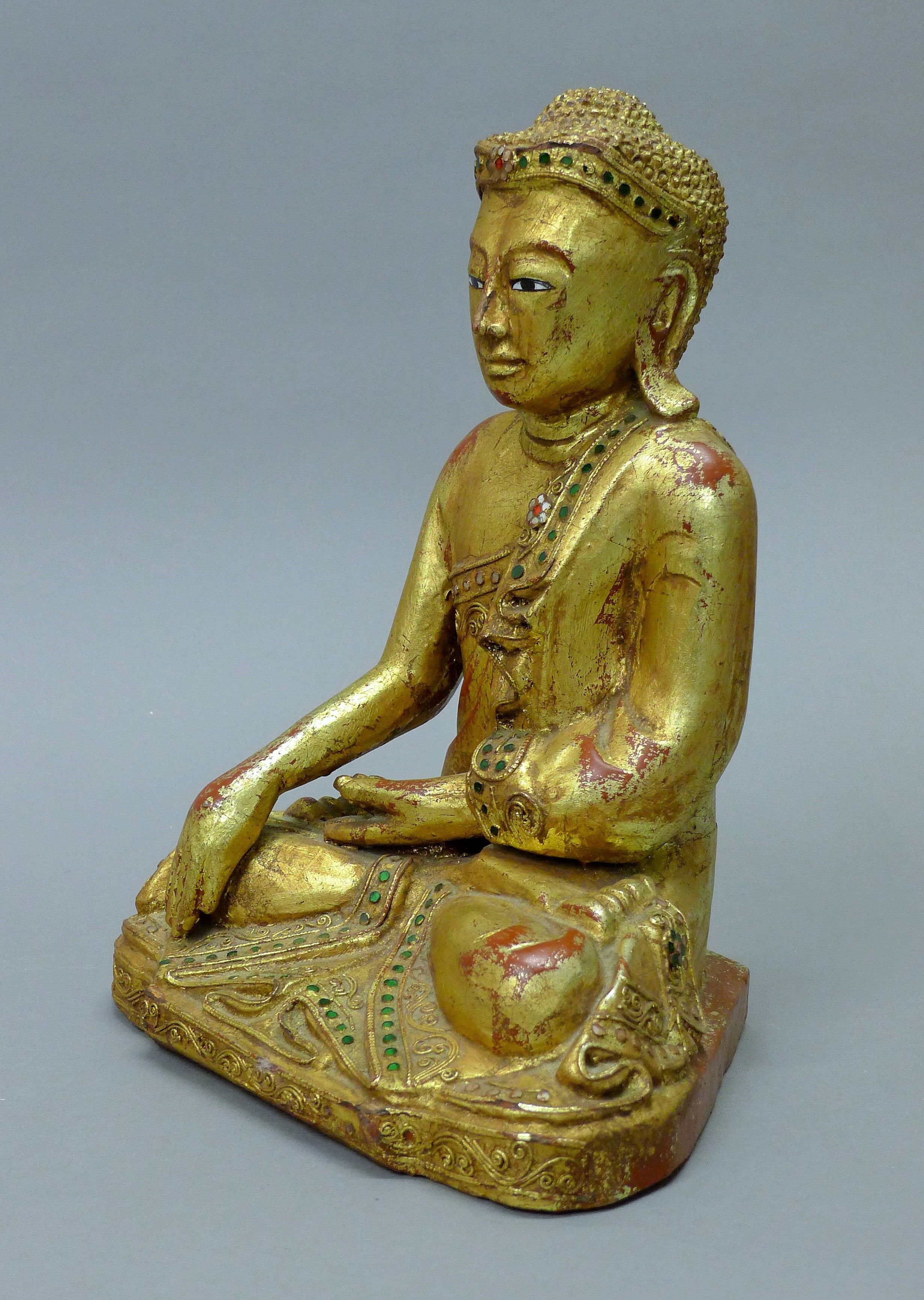 A gilt wood model of Buddha. 33 cm high. - Image 3 of 4