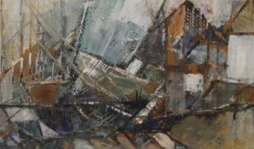 YRAM ALLETS (MARY STELLA EDWARDS) (1915-2009) (AR), Boatyard, oil on board, framed. 63 x 37.5 cm.