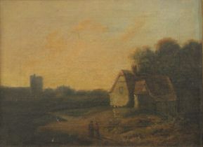 19th CENTURY SCHOOL, Cottage in a Country Landscape, oil on canvas, framed. 38 x 28 cm.