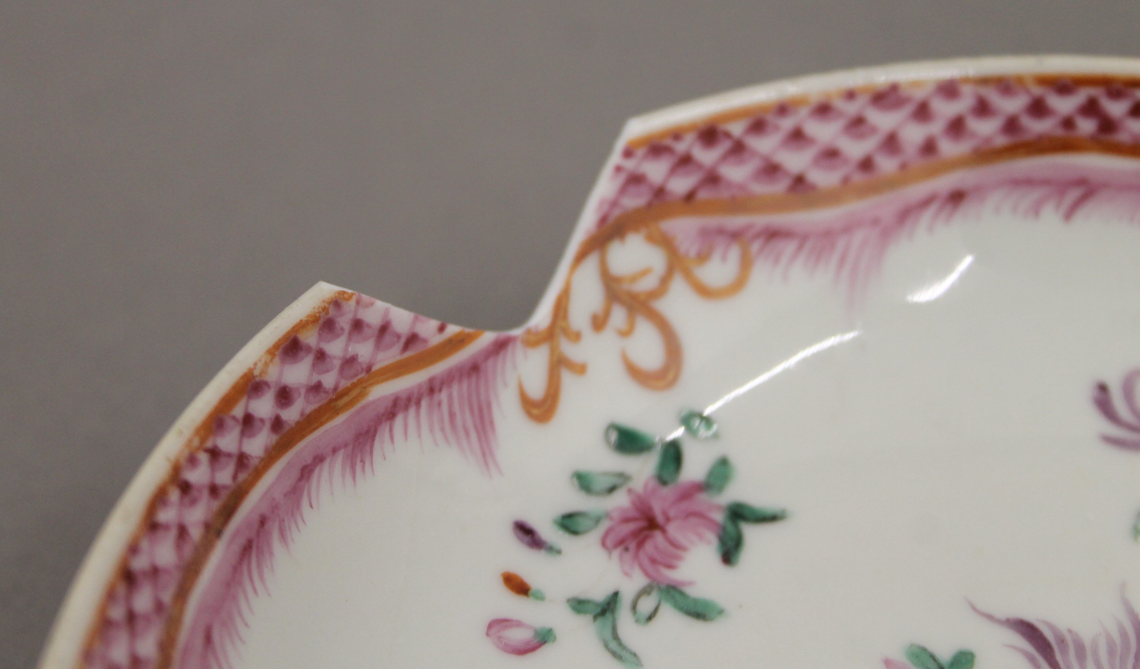 A collection of five 18th century porcelain dishes including New Hall. The largest 16 cm diameter. - Image 3 of 3