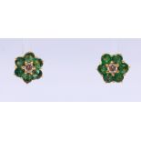 A pair of 18 ct gold, emerald and diamond cluster earrings,