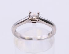 A Leo Princess cut diamond (Antwerp) and palladium solitaire ring, fully hallmarked,