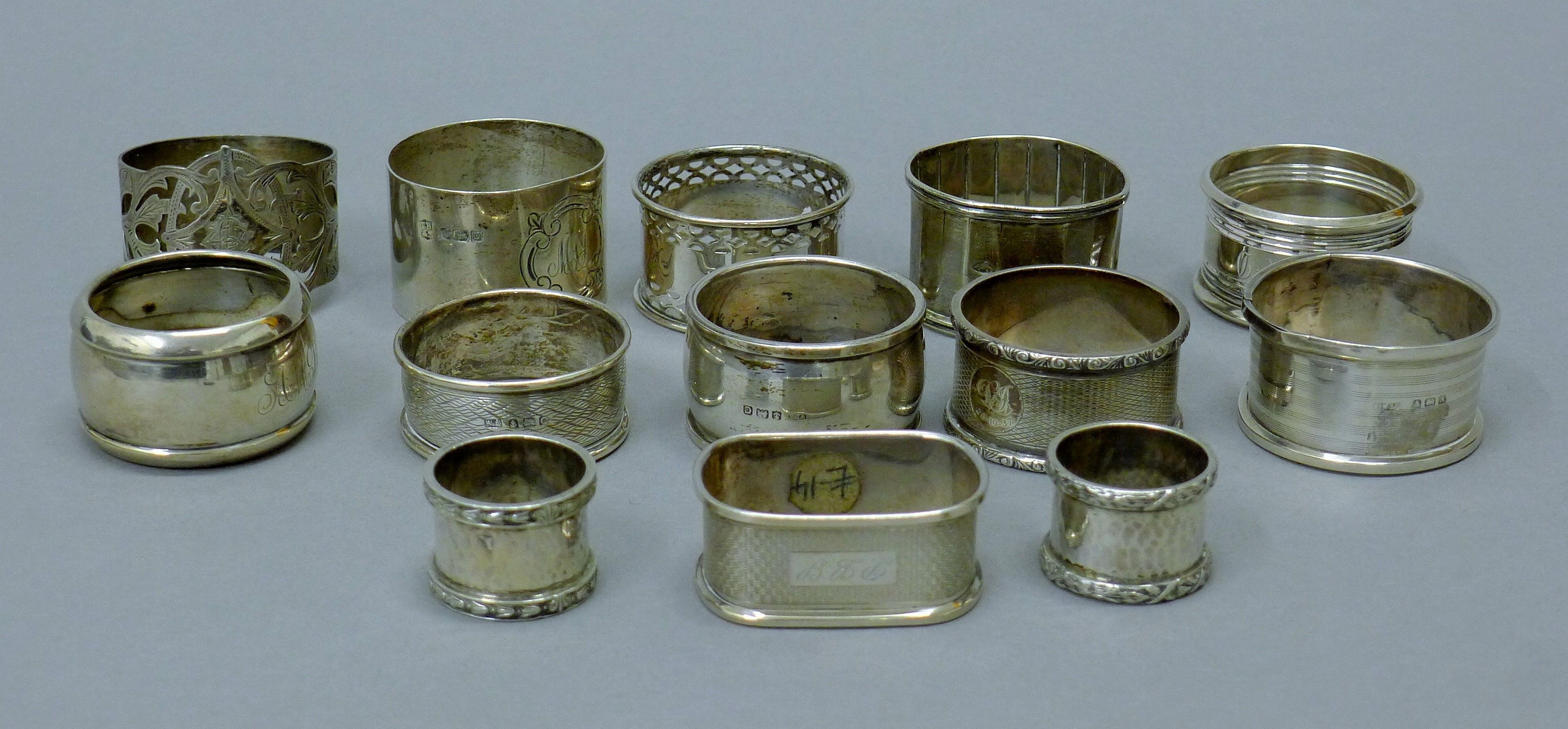 A quantity of silver napkin rings, a silver hip flask (lacking lid), - Image 3 of 5