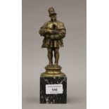 A 19th century gilt bronze figure of a bagpiper on a marble base. 21.5 cm high overall.