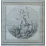 An 18th century Romantic engraving entitled The Power of Love, eglomise mount and ornate frame.