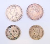 Four silver coins - one George IIII dated 1822, the others Queen Victoria .