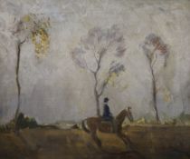 After SIR ALFRED MUNNINGS, Lady on Horseback, oil on canvas, framed. 60 x49 cm.