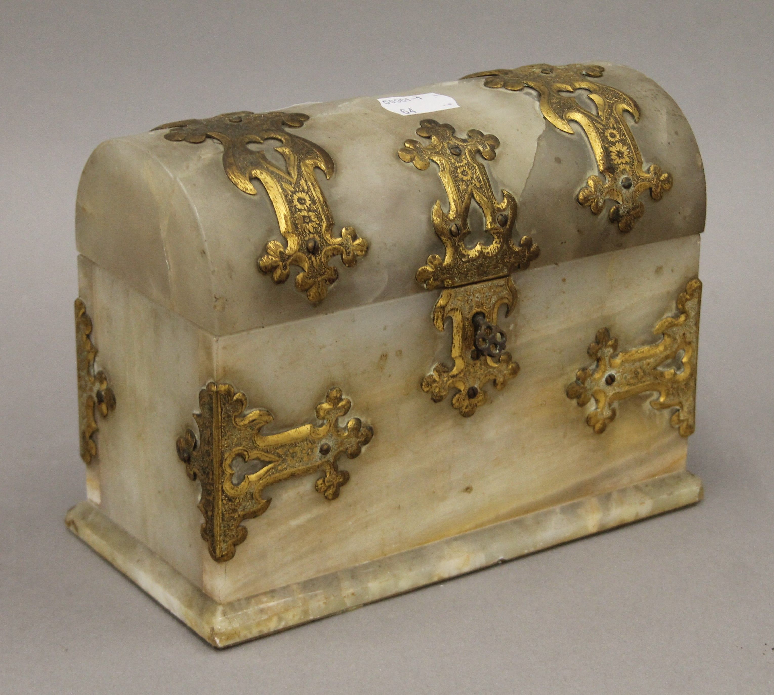 A Victorian brass mounted alabaster stationary box. 20 cm wide. - Image 2 of 7
