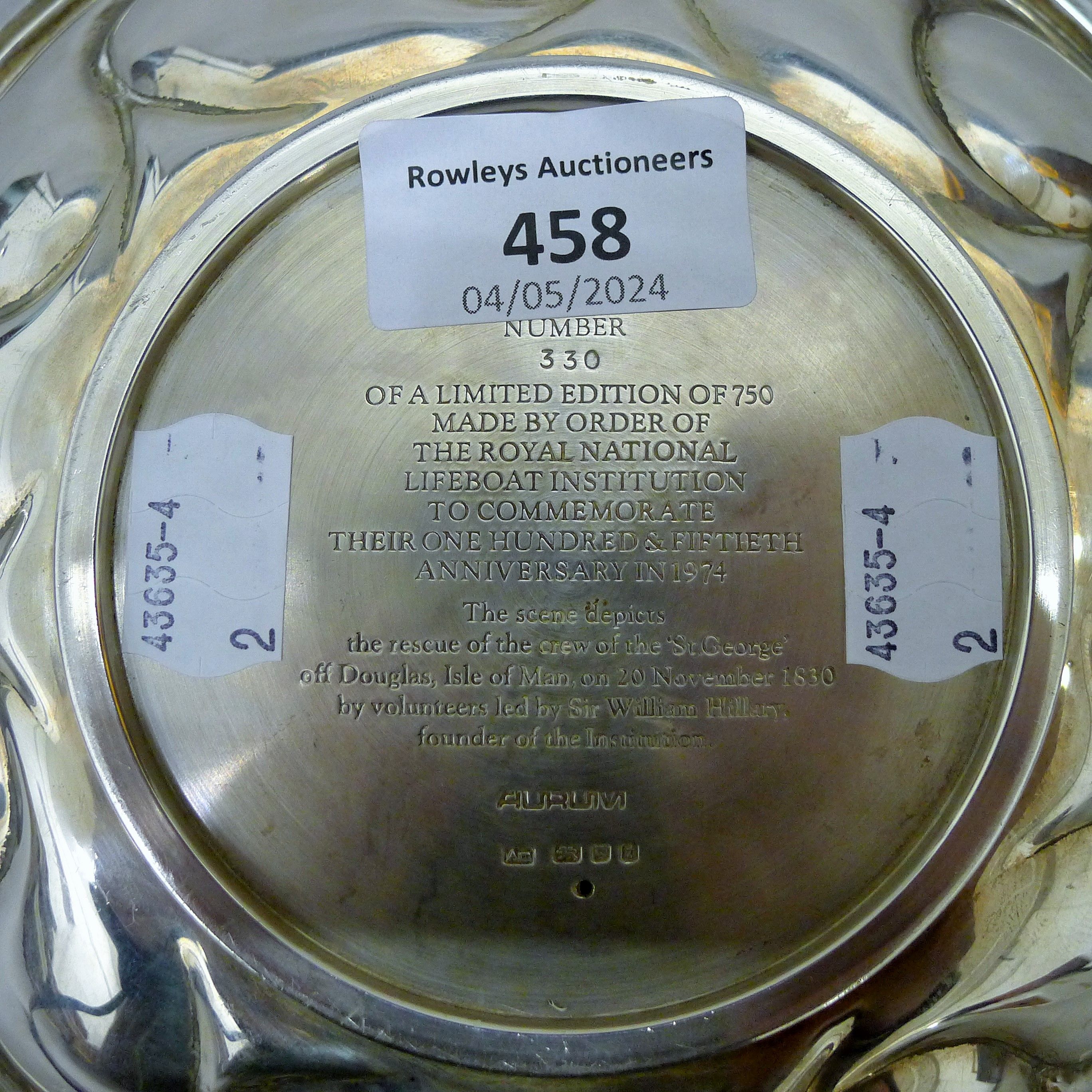 A silver and silver gilt limited edition Royal National Lifeboat Institution commemorative dish. - Image 4 of 5