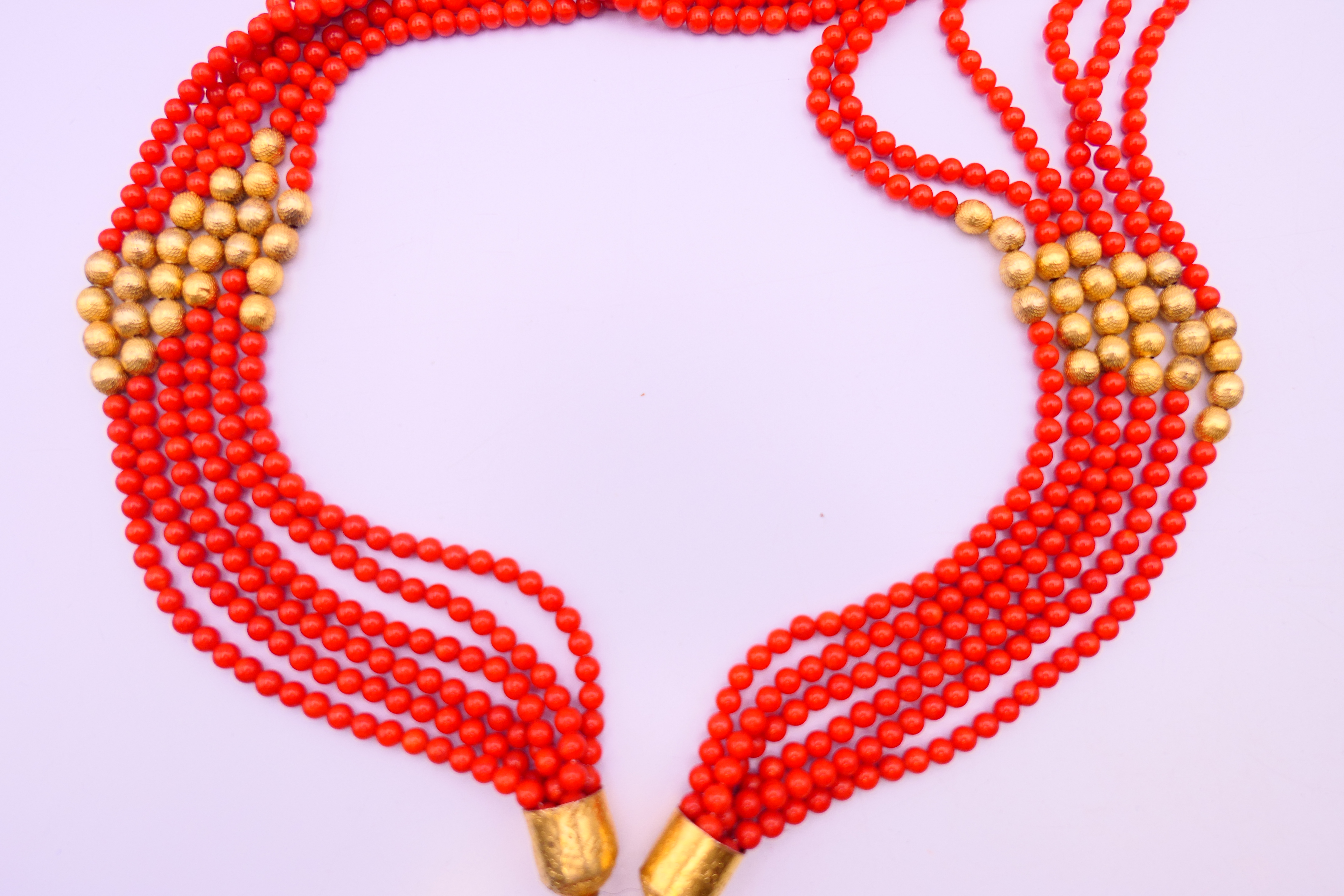 A vintage six-strand bead necklace with silver gilt beads and mounts. - Image 3 of 8