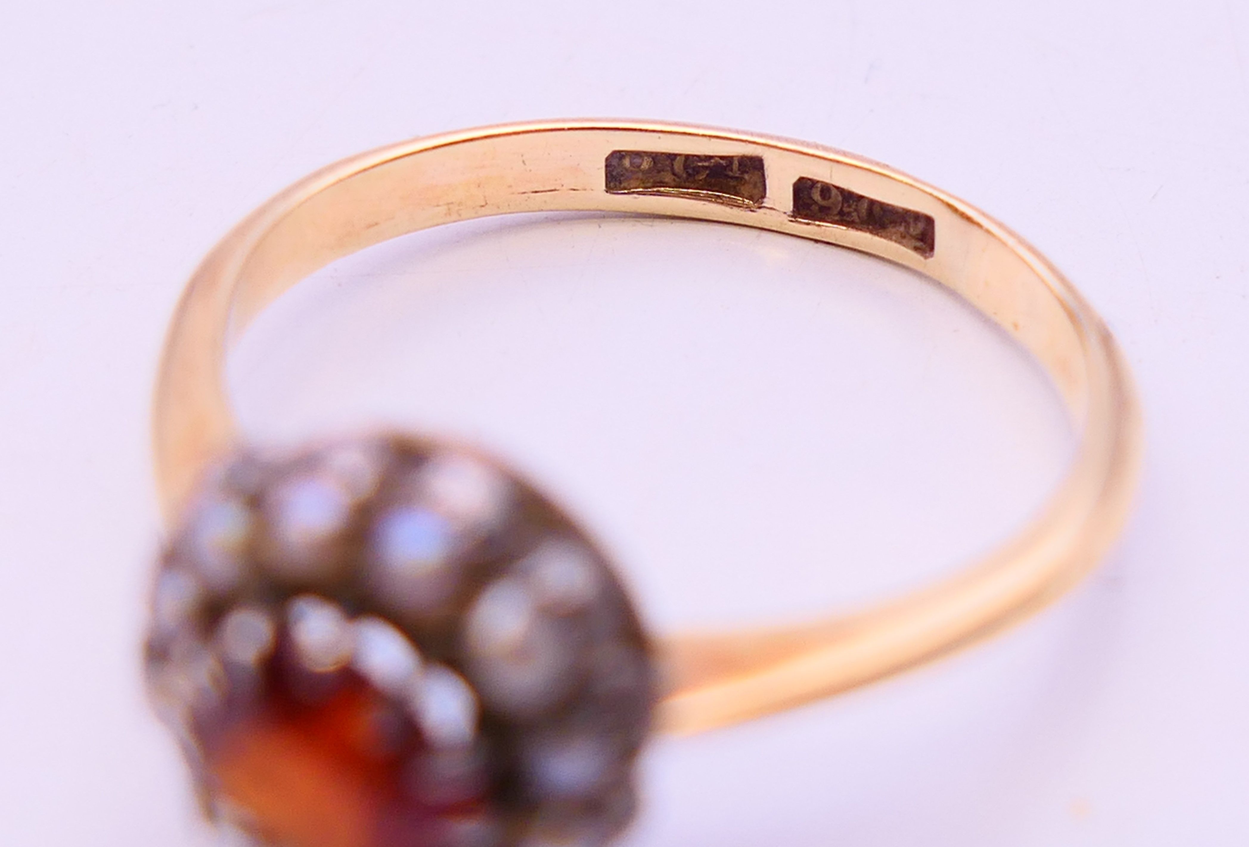 A 9 ct gold, seed pearl and garnet ring. Ring size O/P. - Image 6 of 7