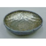 A Japanese interlaced unmarked white metal bowl. 16 cm diameter. 208.7 grammes.