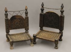 Two Indian low chairs. The largest 79 cm high.