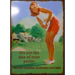 A comical tin golf sign. 50 x 70 cm.