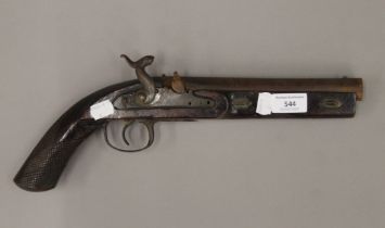 A 19th century percussion overcoat pistol. 38 cm long.