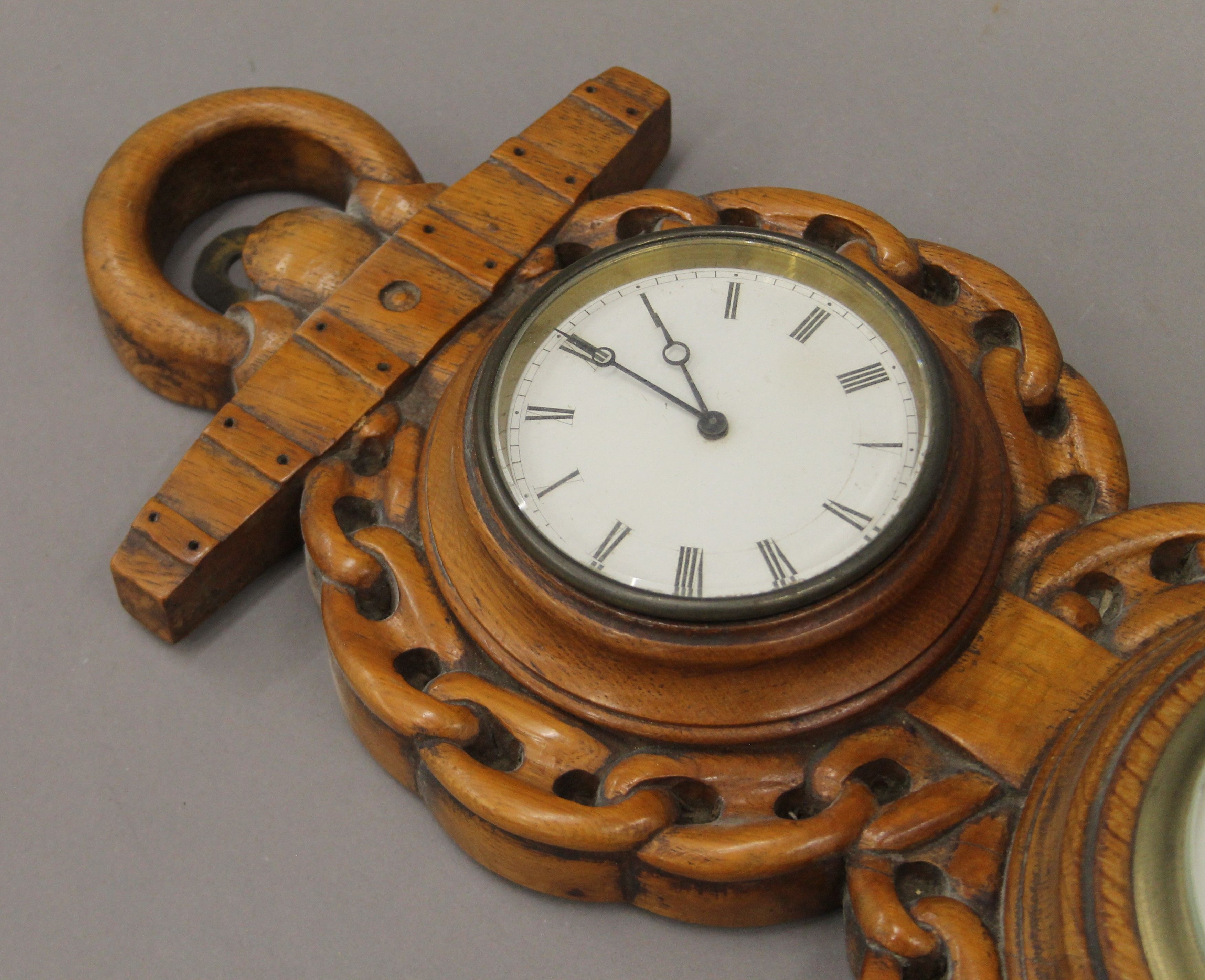 A Victorian carved oak clock/barometer formed as an anchor. 50 cm high. - Image 2 of 4