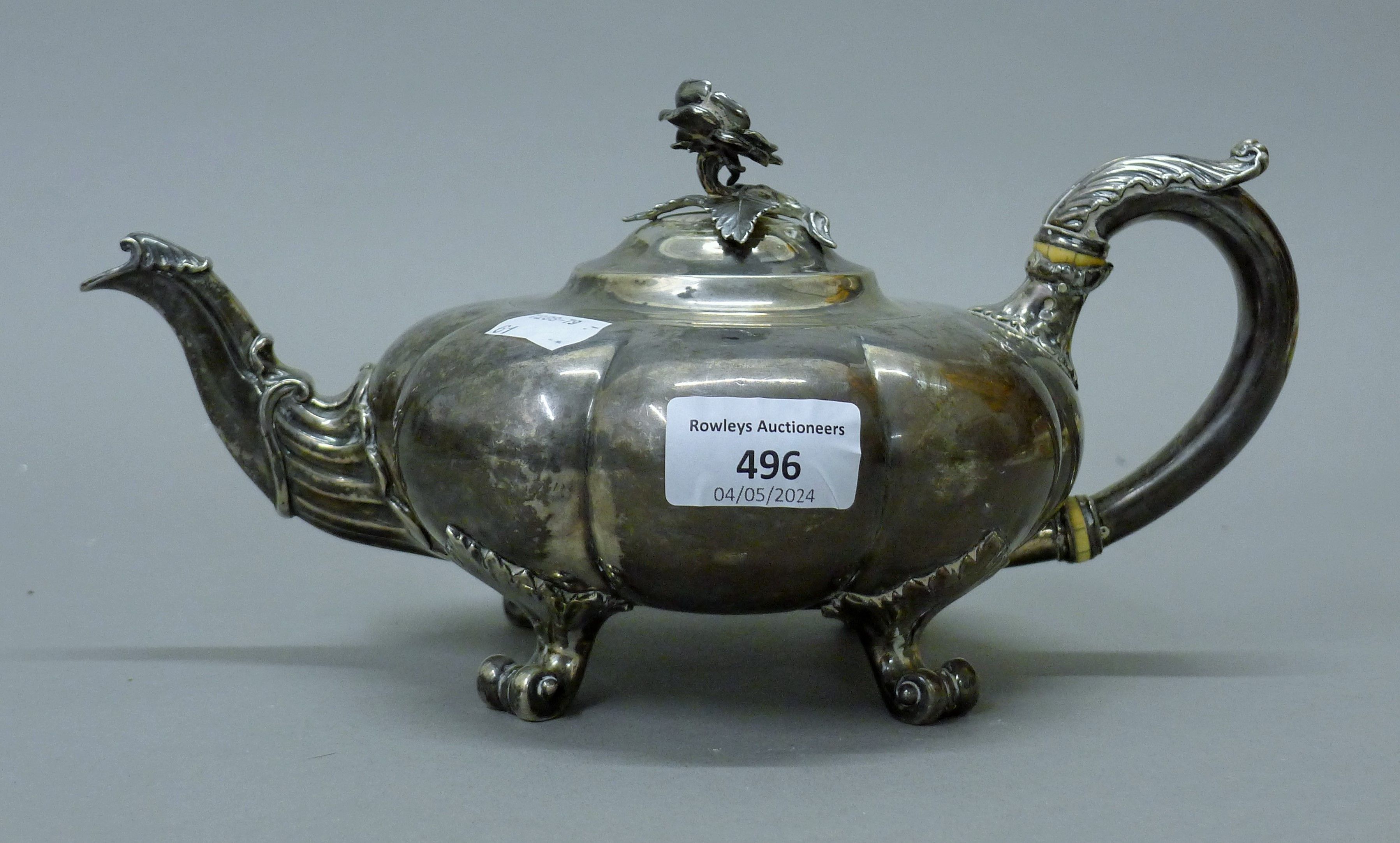 A Georgian Storr and Mortimer silver teapot. 27.5 cm long. 824.8 grammes.