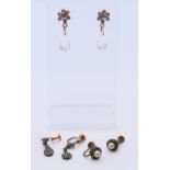 Three pairs of earrings. Flowerhead and drop earrings 3 cm high.