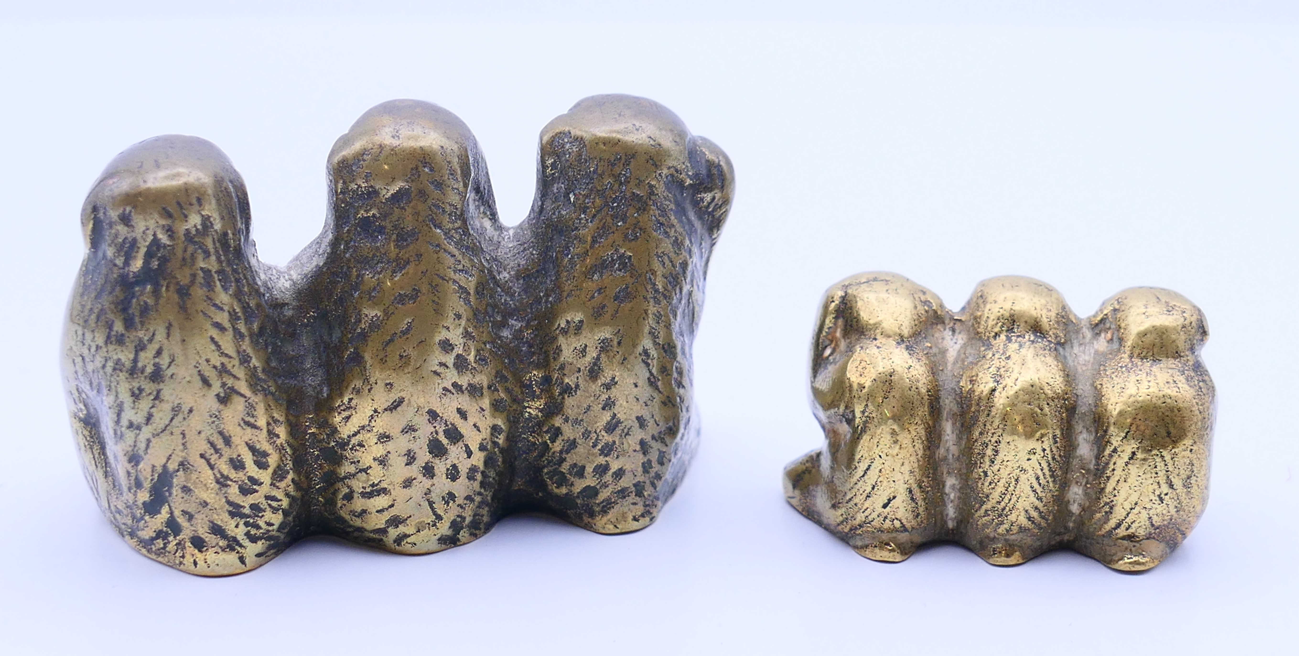Two brass three wise monkey figures (Hear No Evil, See No Evil, Speak No Evil). Largest 7. - Image 2 of 4