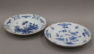 Two 18th century Delft chargers. The largest 34.5 cm diameter.