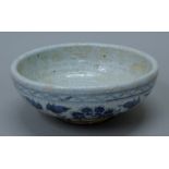 A Chinese blue and white pottery bowl. 25.5 cm diameter.