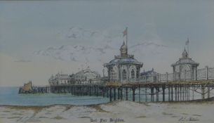 West Pier Brighton, print, signed, framed and glazed. 34 x 20 cm.